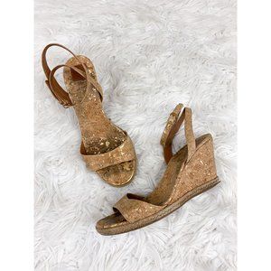 Tory Burch Marion Quilted Cork Espadrille Wedge Natural Gold Sandals Ankle Wrap